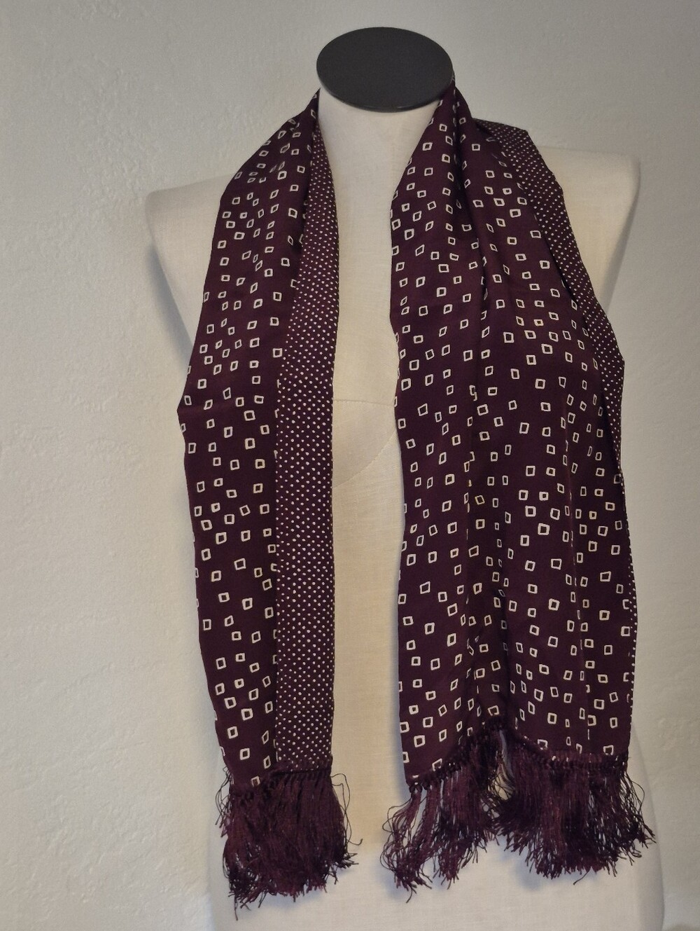 DKNY Burgundy Print Fringe Scarf